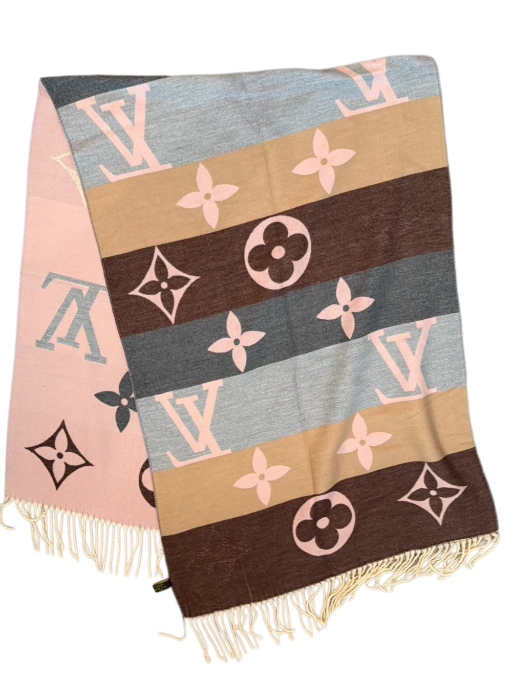 Pink Monogram Logo Fringe Scarf Shawl - Picture 4 of 8